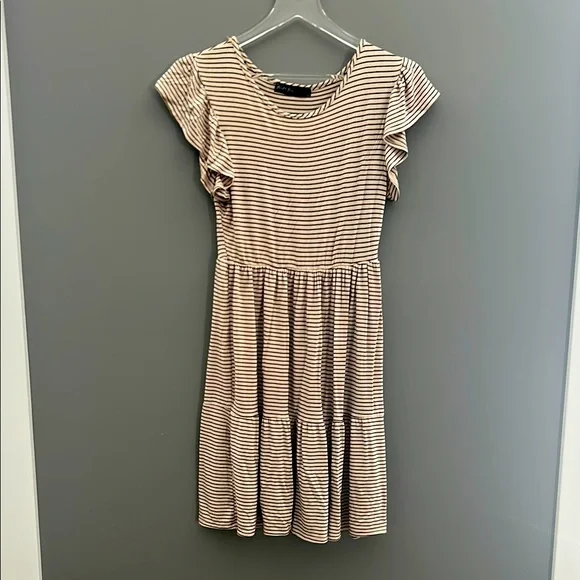 Striped Ruffle Sleeve Dress - Picture 1 of 4